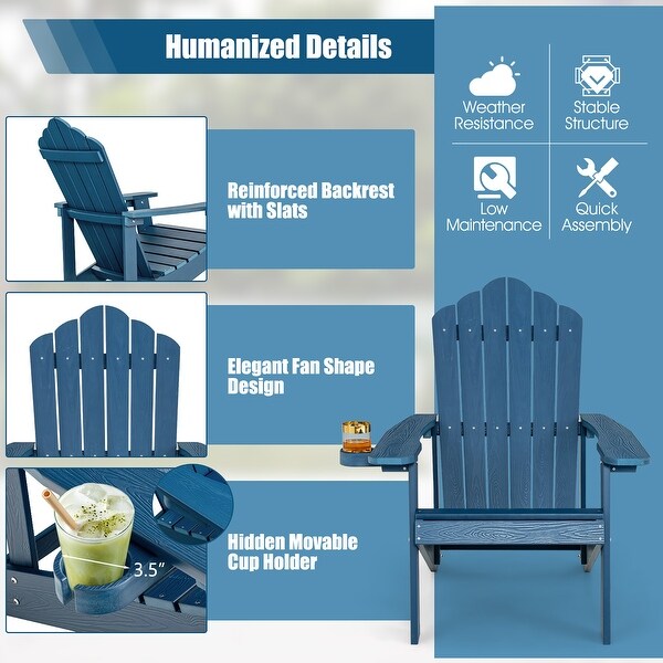 Costway Patio HIPS Adirondack Chair with Cup Holder Weather Resistant