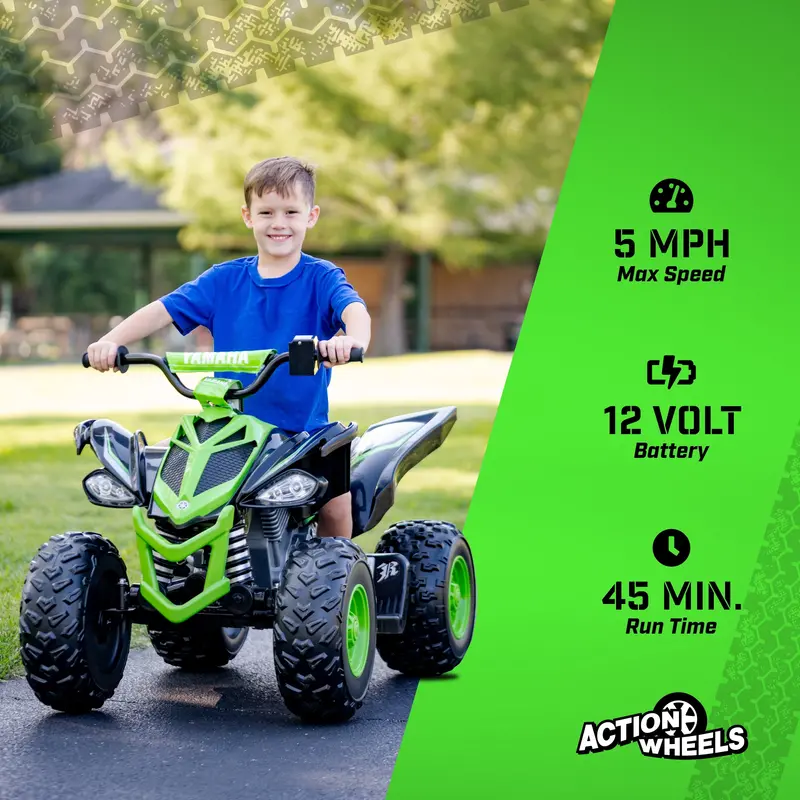 Yamaha Raptor 12V Ride-On ATV – Kids’ Electric Quad, 3+ Years, 5 MPH Max Speed, Realistic Design