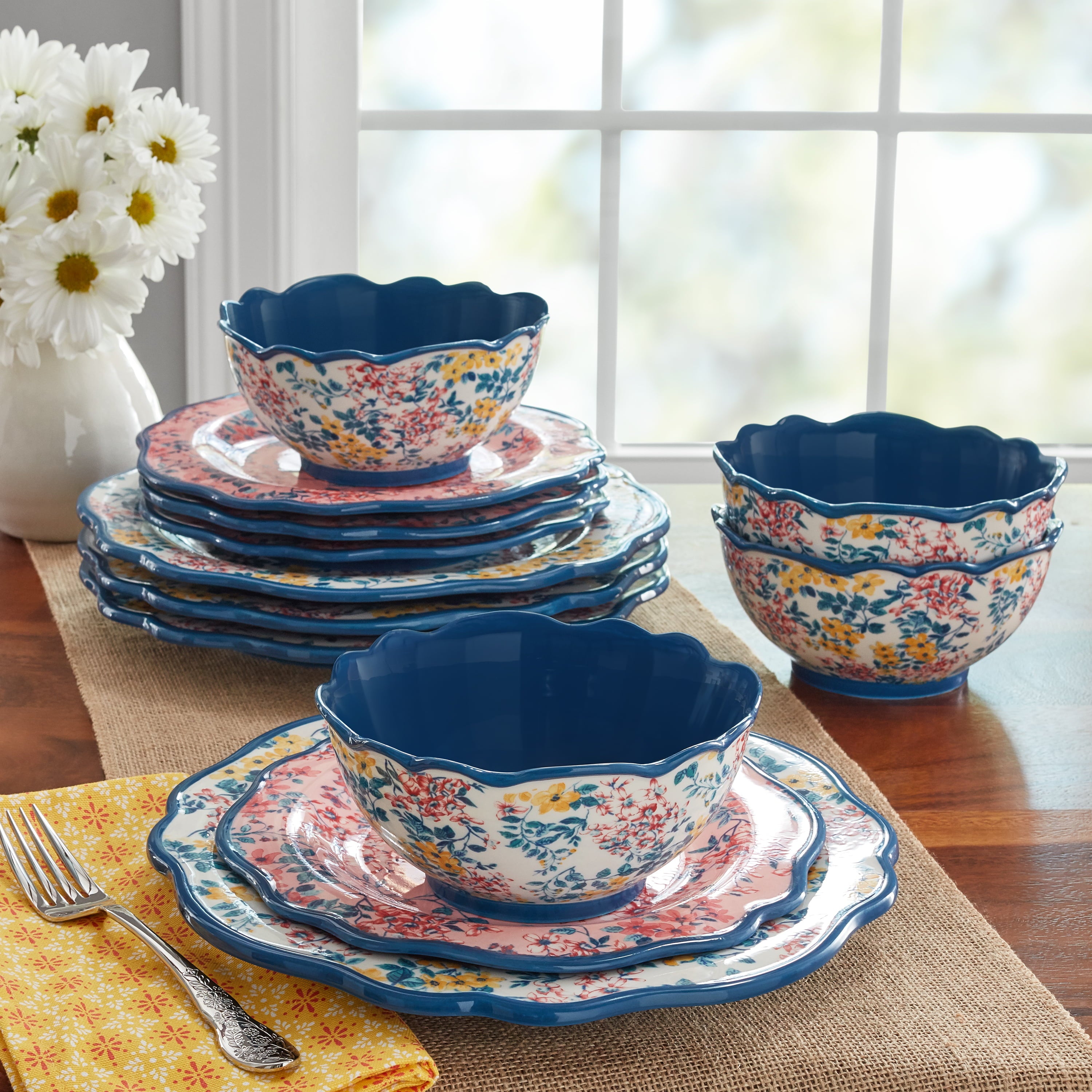 The Pioneer Woman Pretty Posies 12-Piece Stoneware Dinnerware Set