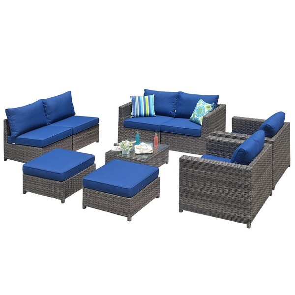 OVIOS Patio Furniture Deep Seat Wicker 9piece Set