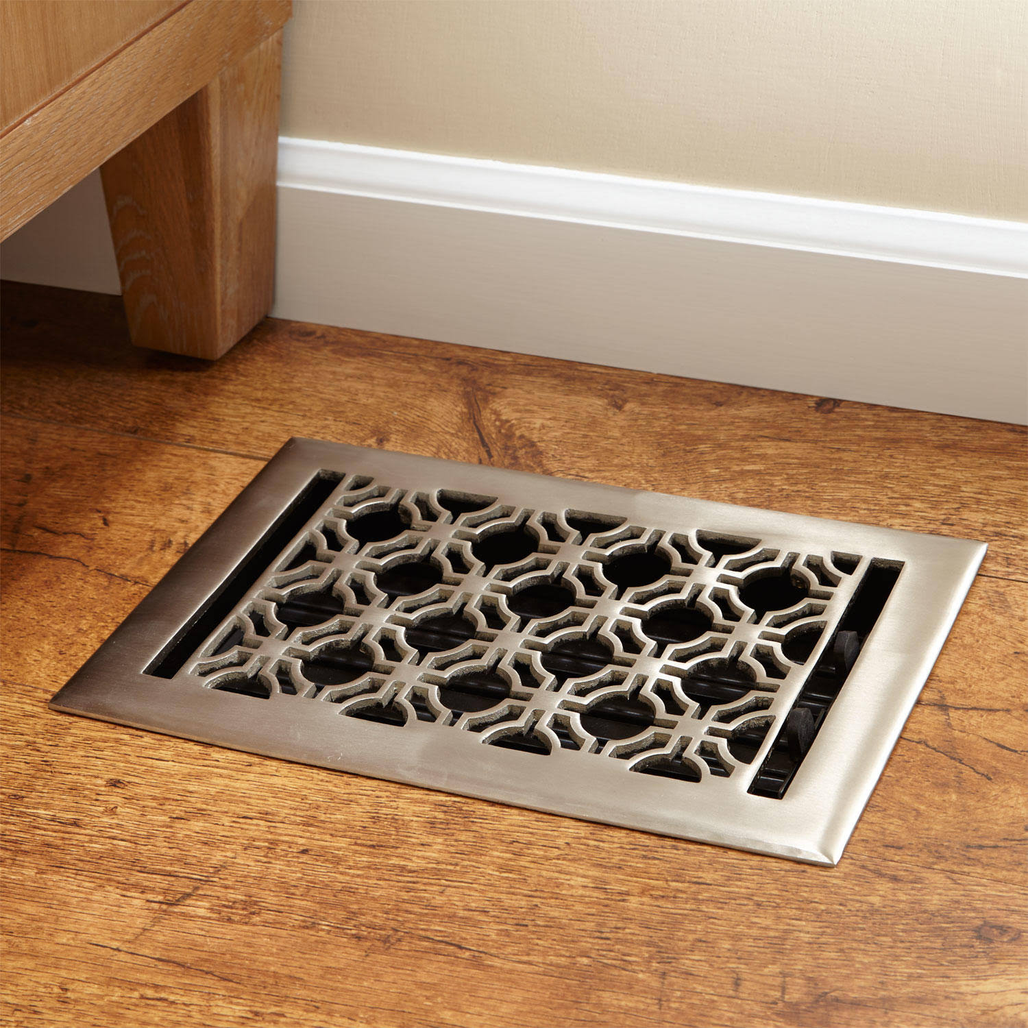 Geometric Brass Floor Register - Polished Brass 8x22 x 8x22 (9-1/2x22 x 9-3/4x22 Overall) | Signature Hardware 401211