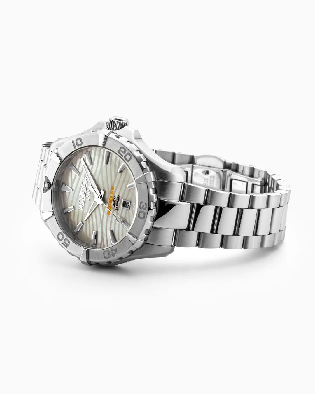 Deep Sea 200 Ladies 34mm Quartz Three-Hand Date White Dial Silver Bracelet Sapphire glass Stainless Steel swiss watch