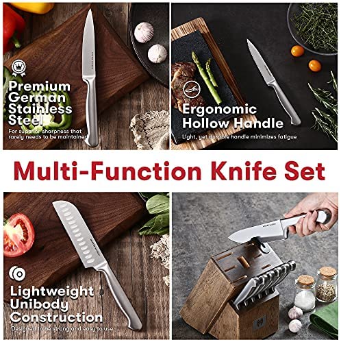 19-Piece Premium Kitchen Knife Set With Wooden Block | Master Maison German Stainless Steel Cutlery With Knife Sharpener & 8 Steak Knives