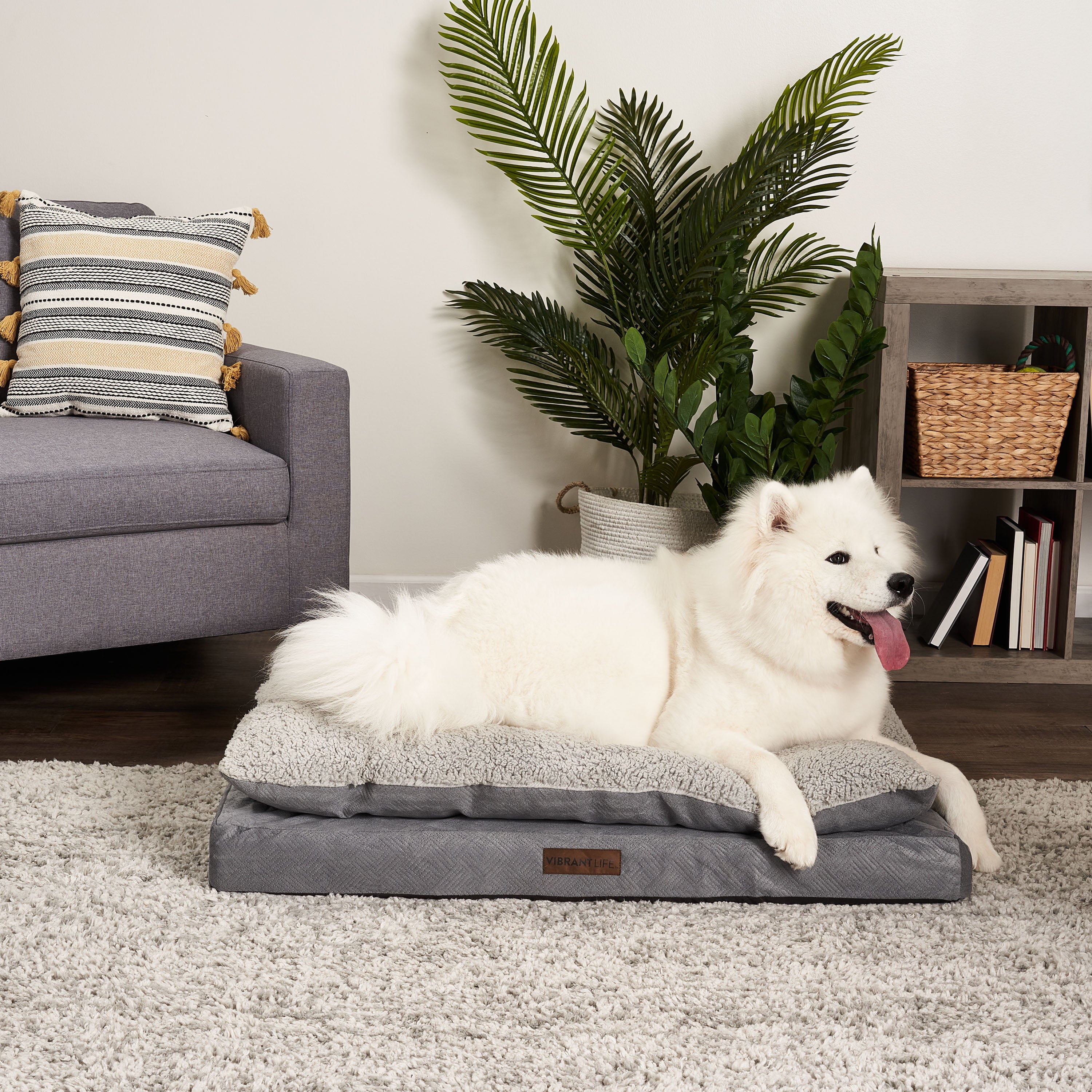 Vibrant Life Large Quilted Orthopedic Pillow Top Dog Bed, Gray