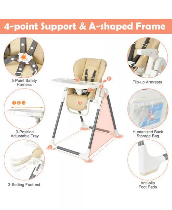 Slickblue Foldable Baby High Chair with Double Removable Trays and Book Holder