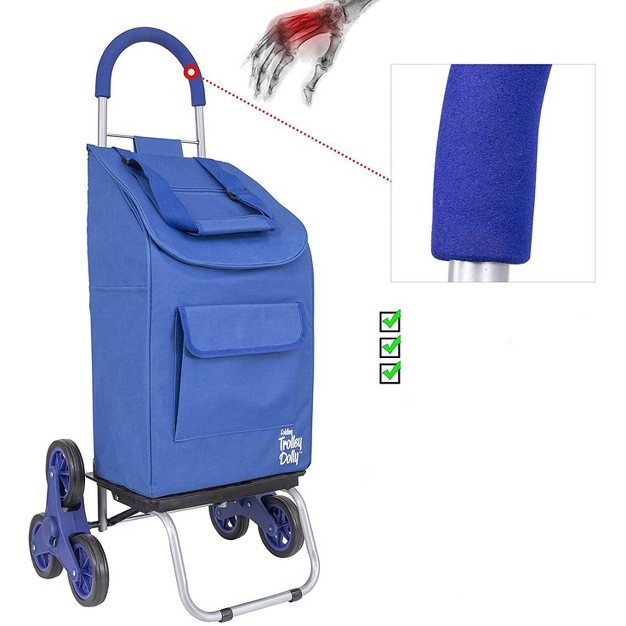 Dbest Products Stair Climber Trolley Dolly Folding Grocery Cart 3 Wheels Heavy Duty Shopping Hand Truck 39 Inch Handle Height