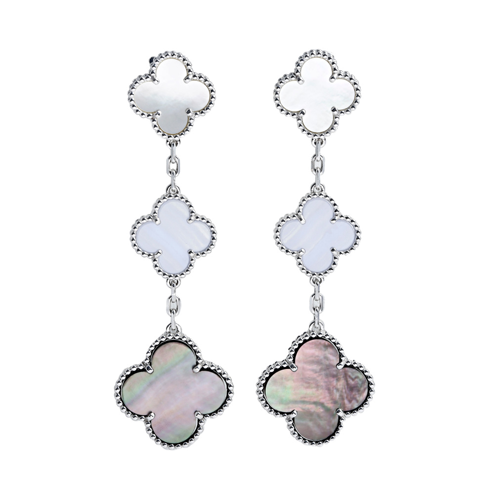 Van Cleef & Arpels Magic Alhambra 3 Motifs Earrings 18K White Gold VCARN18800