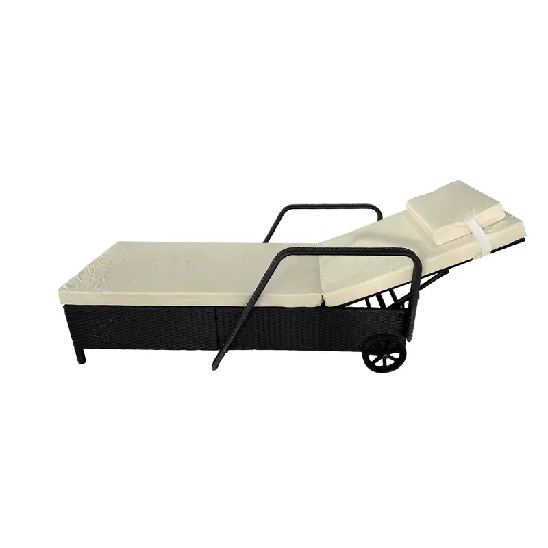 Rolling Rattan Sun Lounger – Adjustable Reclining Design with Smooth-Castor Wheels