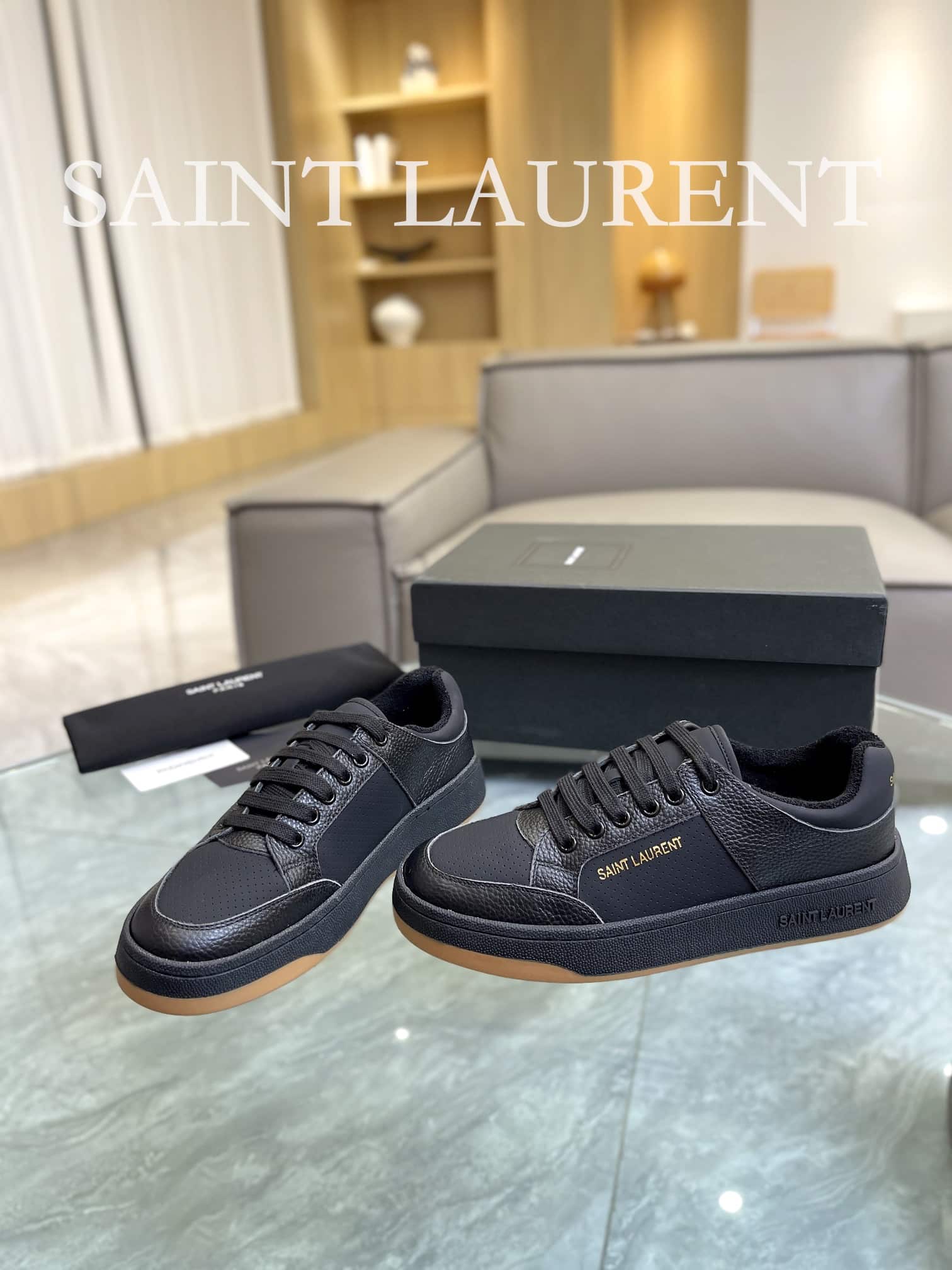 Saint Laurent Perforated Leather Sneakers Black