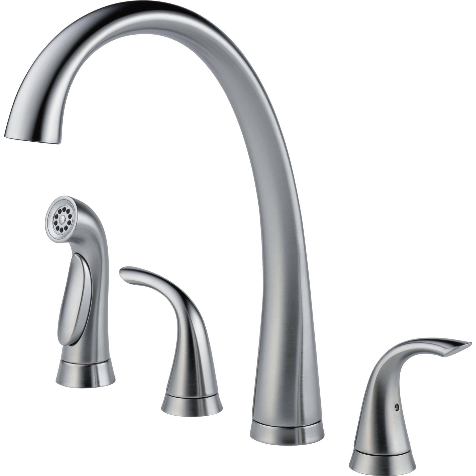 2480-AR-DST Pilar Two Handle Widespread Kitchen Faucet with Spray �� Arctic