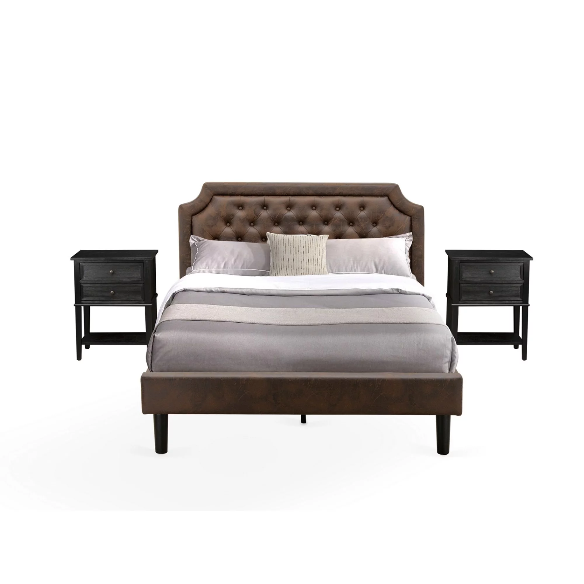East West Furniture Granbury 3 Pieces Wood Queen Bedroom Set in Black/Brown