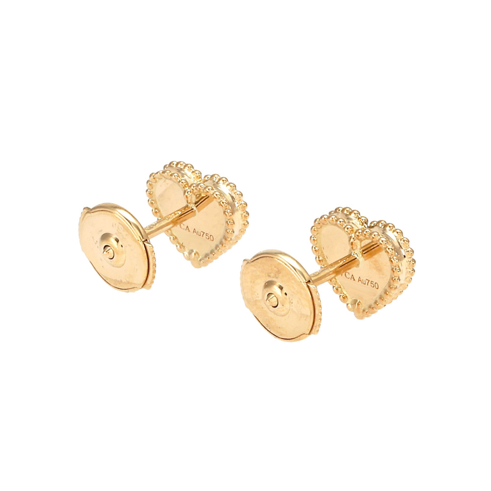 Van Cleef & Arpels Sweet Alhambra Heart Earrings 18K Yellow Gold Mother of Pearl