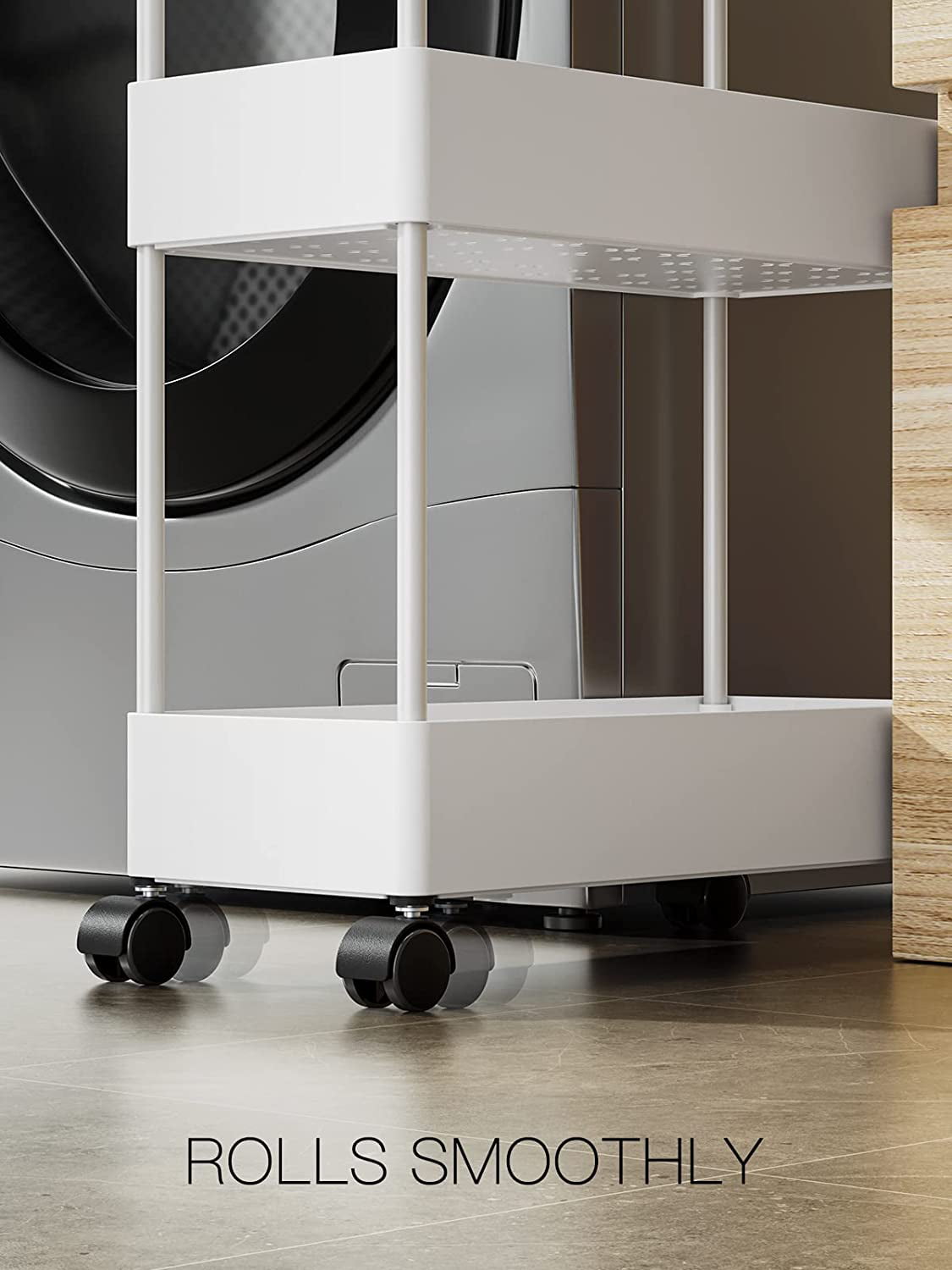 Rolling Cart, GAITON 4 Tiers Laundry Room Organizer and Storage Cart with Wheels, White
