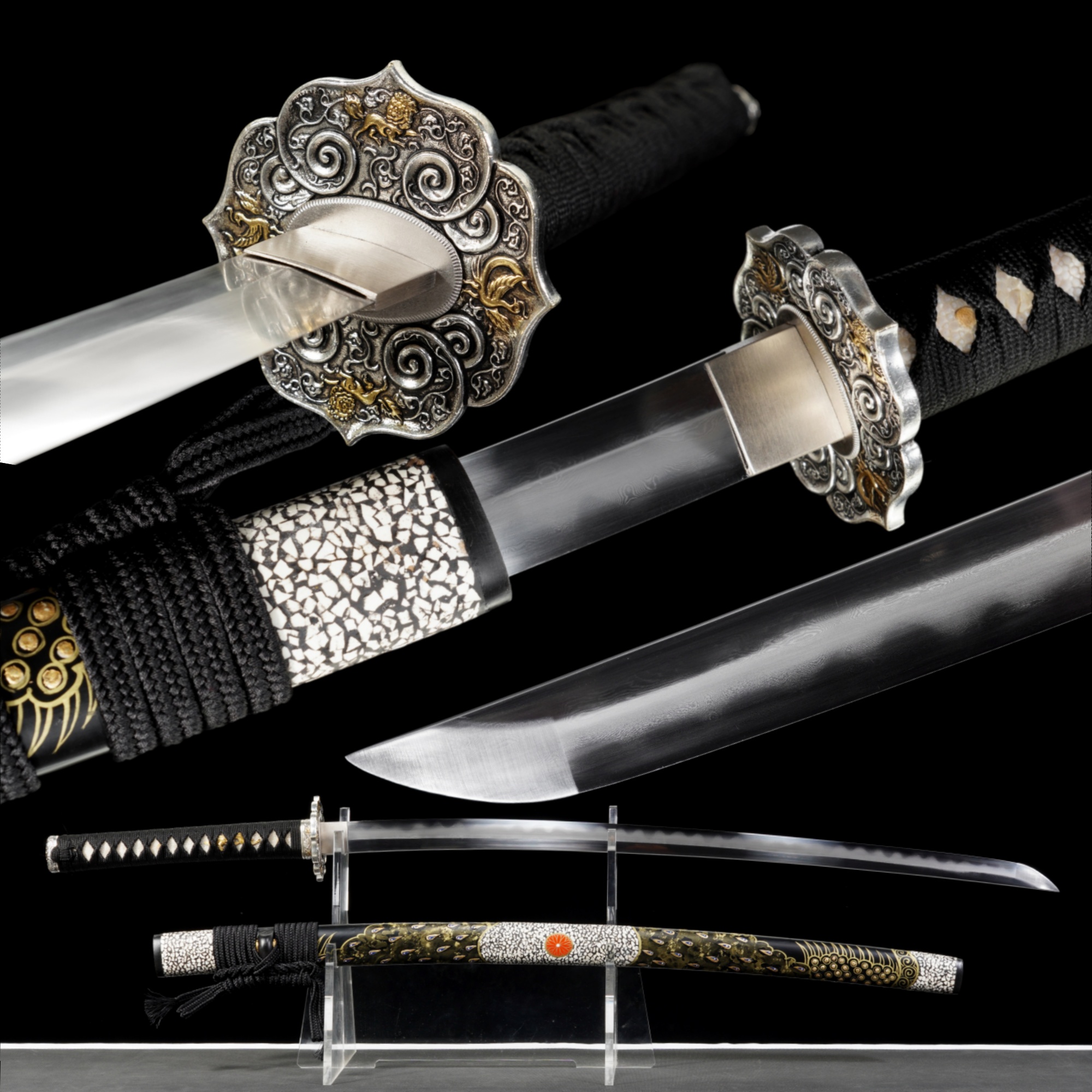 Handmade Japanese Katana Damascus Folded Steel Clay Tempered Full Tang