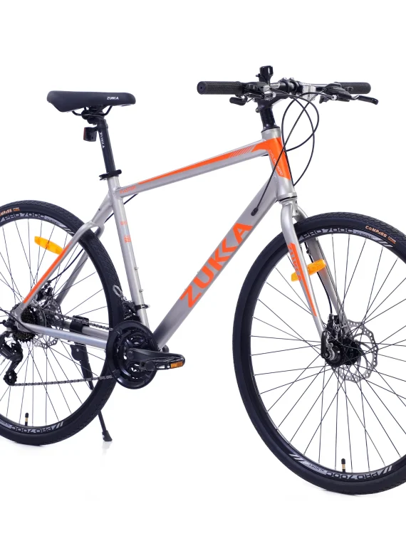 28 inch Hybrid Bike Men, Road Bike with Shimano 21 Speed, 700C Wheels, Comfort Adult Bicycle with Dual Disc Brake, 21” Lightweight Aluminium Frame, Suggested Rider 5’6′′ to 6’2′′ Tall- Silver+Orange