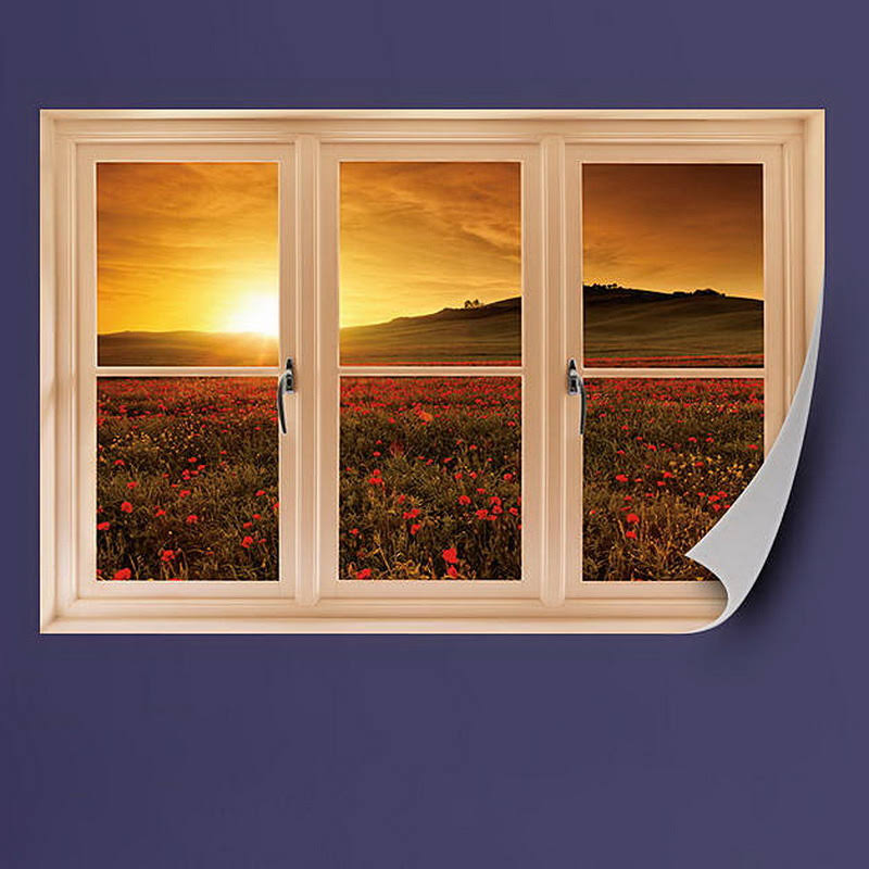 Fathead Wall Decal, Poppy Field at Sunset, Tuscany Instant Window