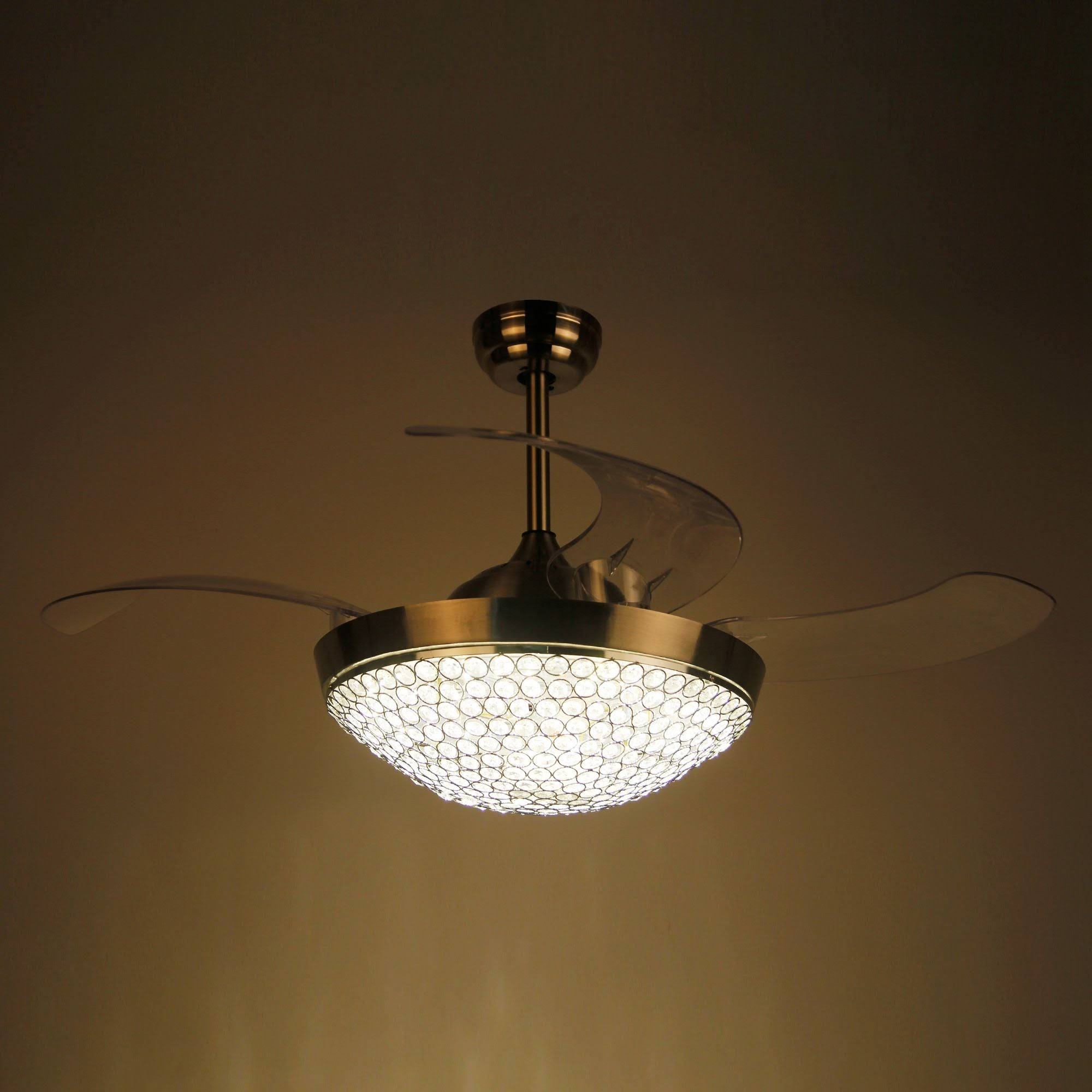 Modern 36 in. Retractable Ceiling Fan with Light Kit Remote Control, Chrome