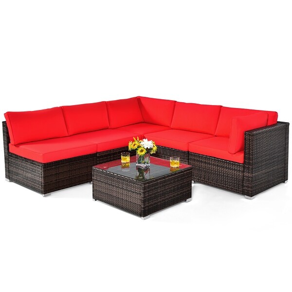 Costway 6PCS Patio Rattan Furniture Set Cushioned Sofa Coffee Table