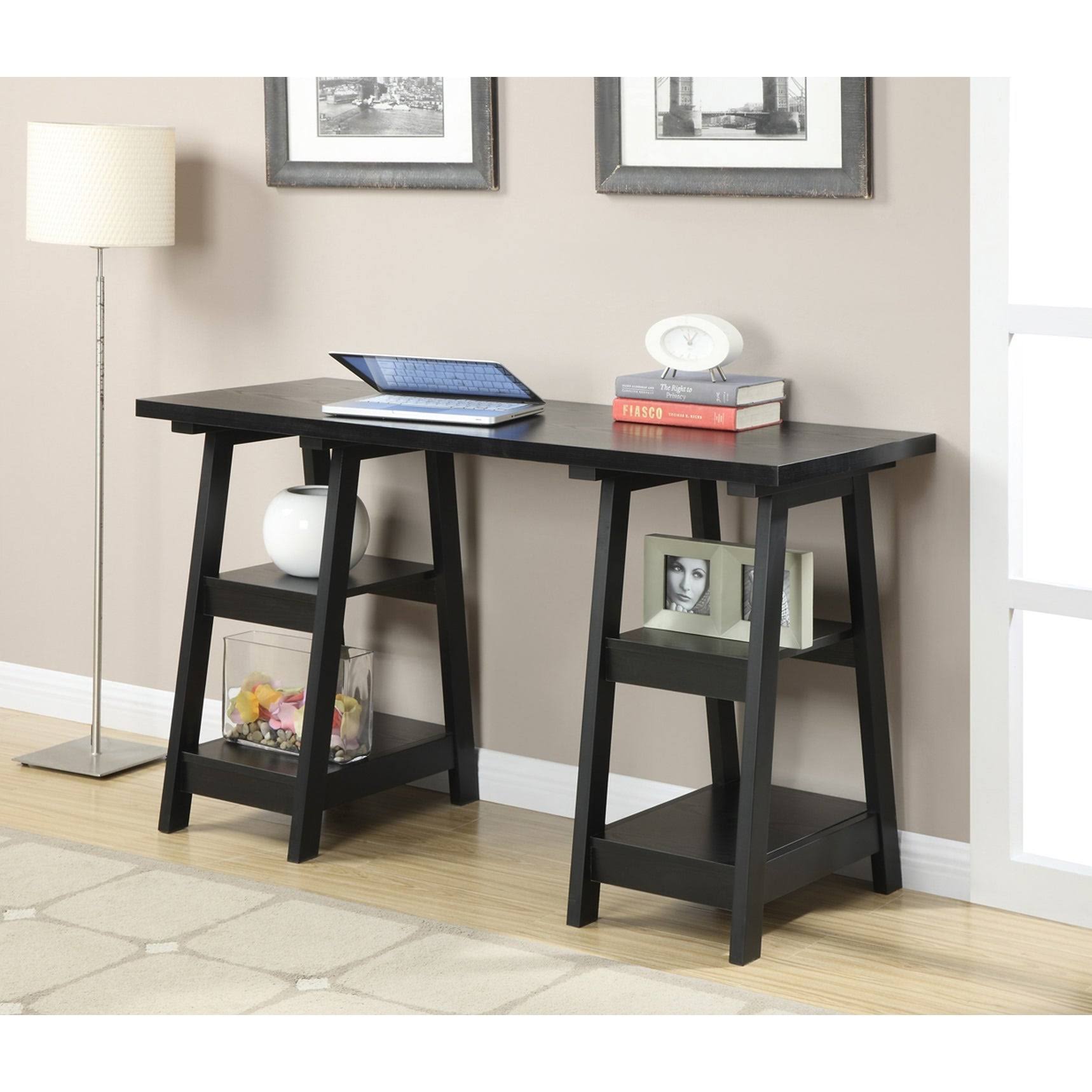 Convenience Concepts Designs2Go Double Trestle Desk, Pink