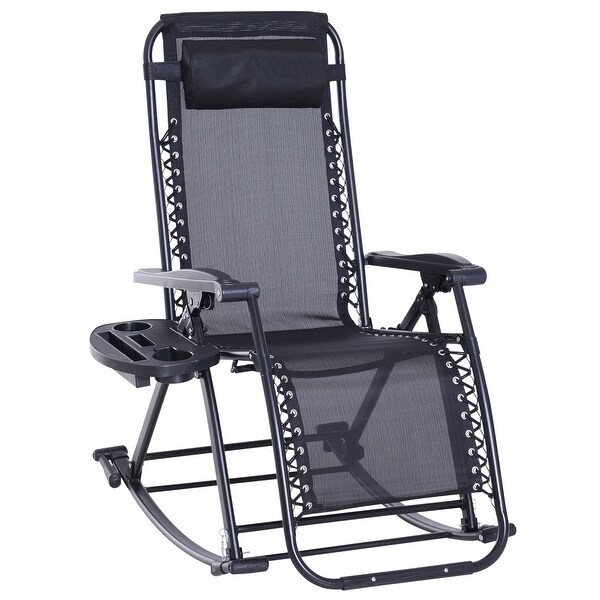 Outsunny Folding Zero Gravity Rocking Lounge Chair with Cup Holder Tray