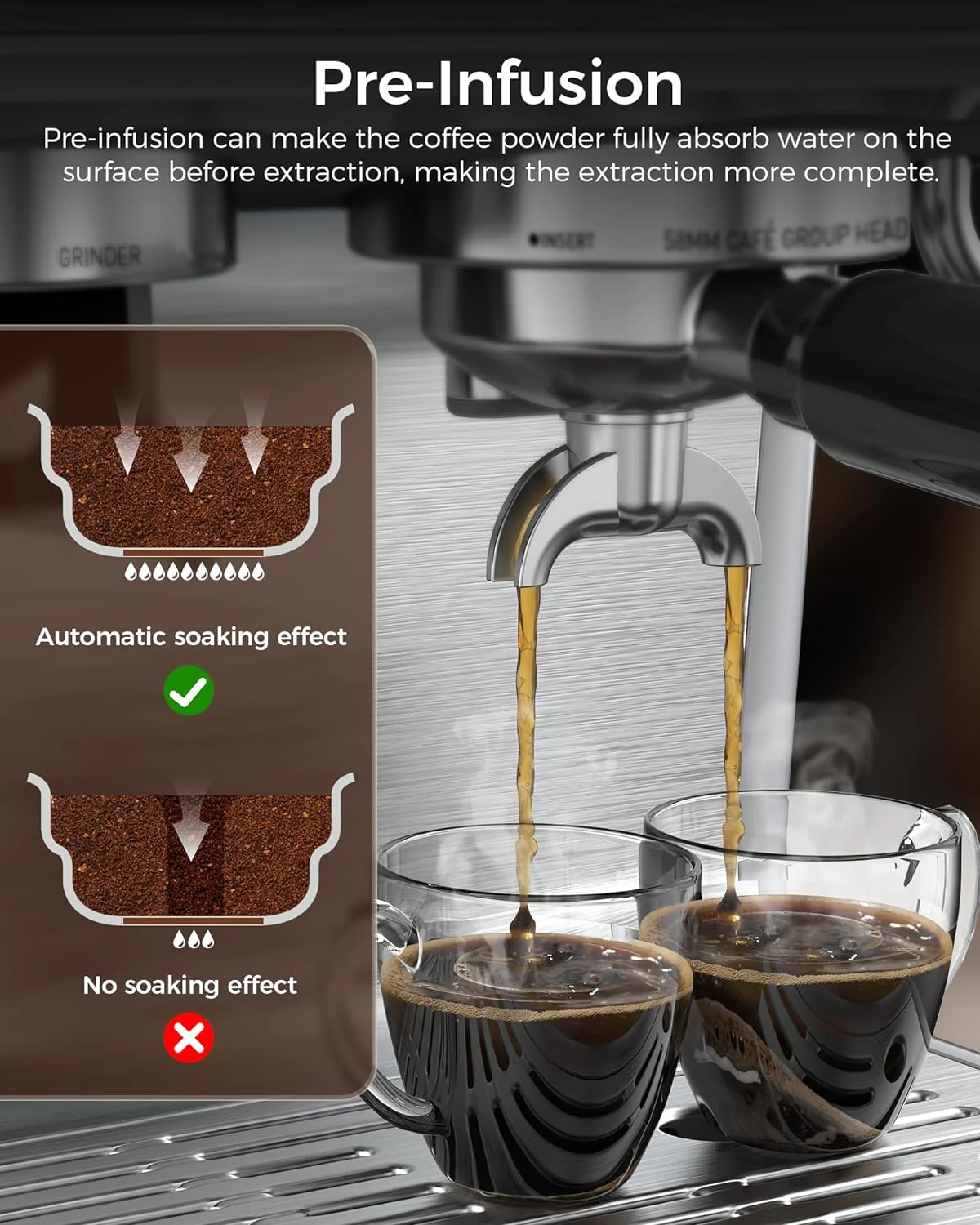 Espresso Machine 15 Bar, Semi-Automatic Coffee Maker with Bean Grinder and Milk Frother Steam Wand CM8050