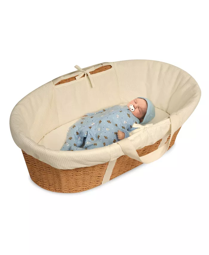 Badger Basket Unisex Wicker-Look Woven Baby Moses Basket With Bedding