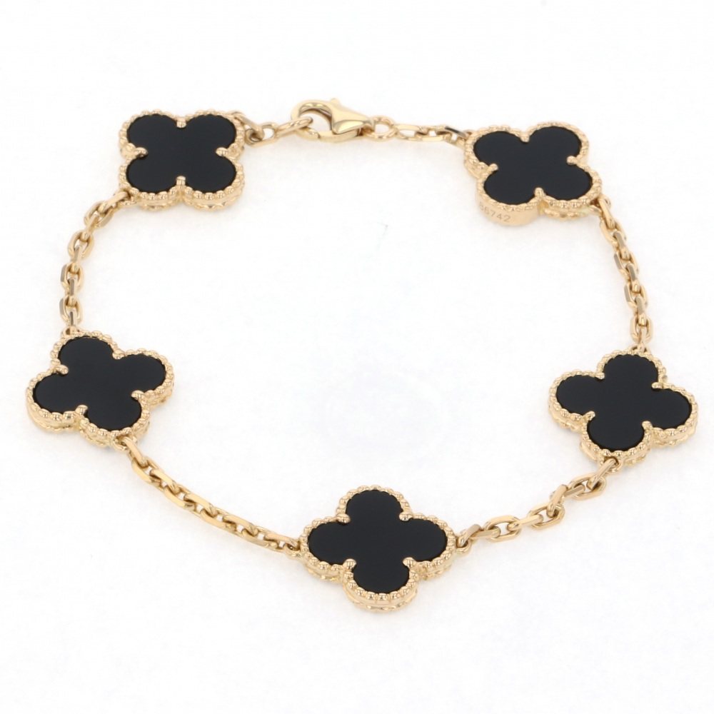 Van Cleef & Arpels Vintage Alhambra Bracelet 18K Yellow Gold Onyx