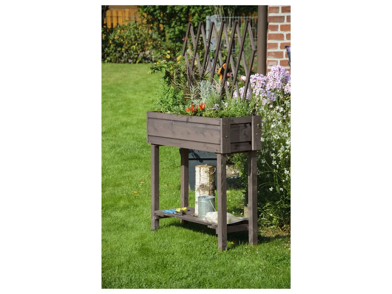 dobar Jardinière surélevée à roulettes avec treillis, L 79 x l 28,5 x H130 cm