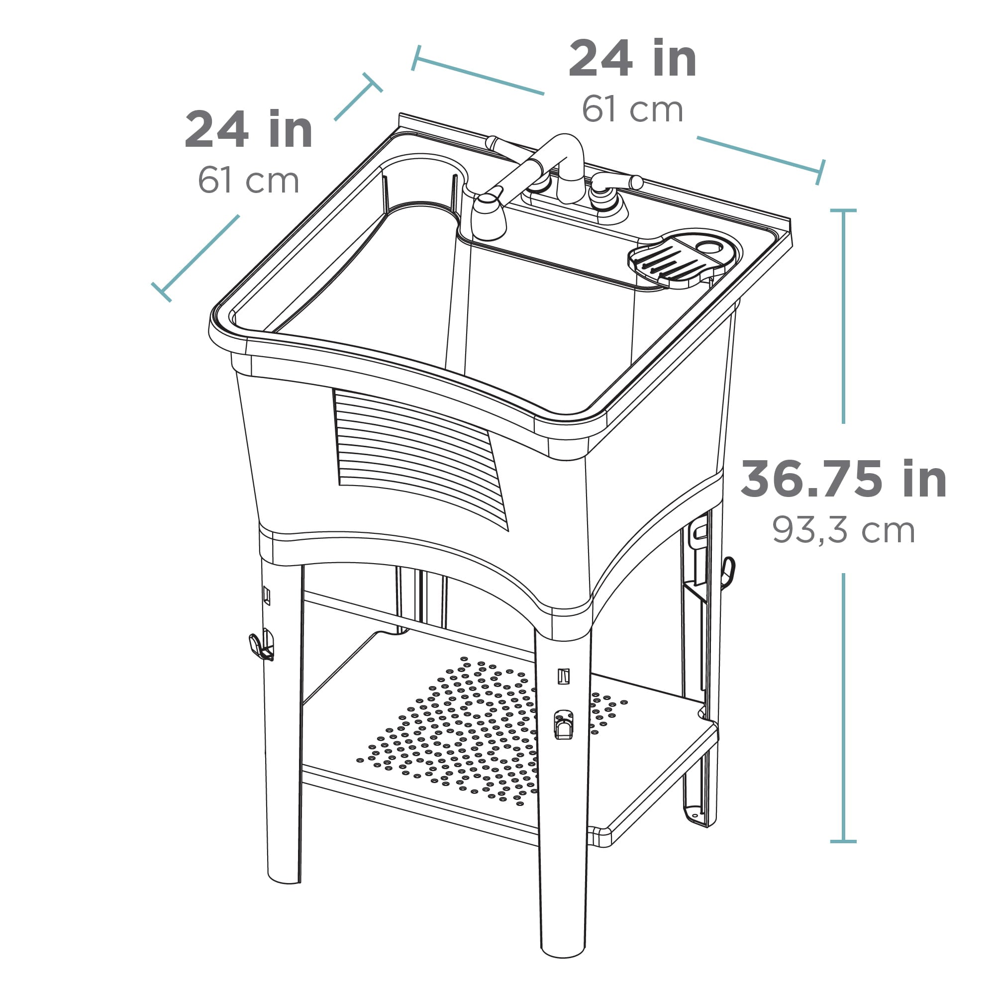 Zenna Home Ergo Tub Utility Sink with Pull-Out Faucet: Laundry Tub with 24″ W x 24″ H Sink, in White