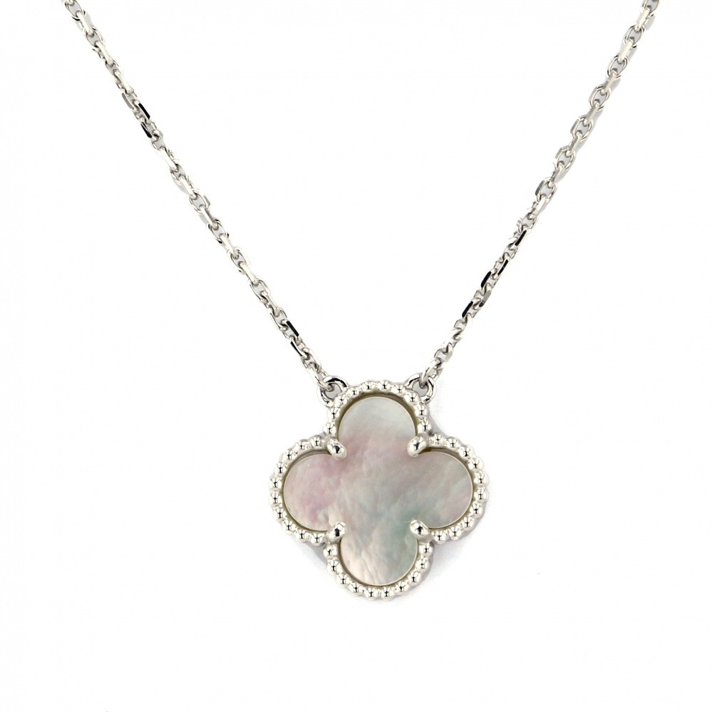 Van Cleef & Arpels Vintage Alhambra Necklace 18K White Gold Shell