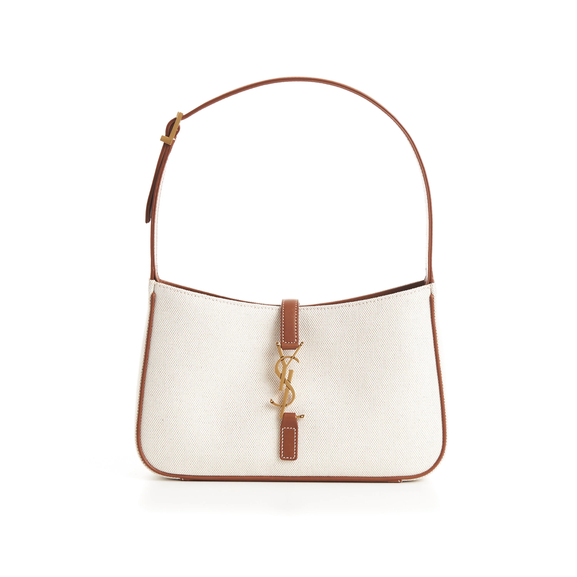 Saint Laurent Le 5 A 7 Linen Canvas Hobo Bag White And Brown 25Cm