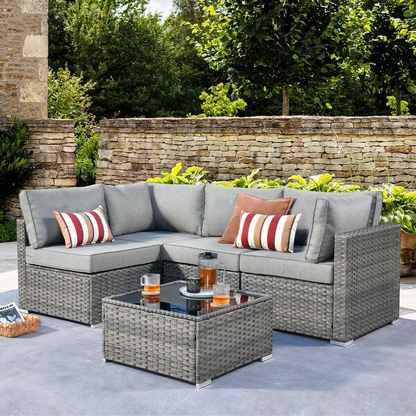 HOOOWOOO Patio 5piece Wicker Sectional Sofa Set with Coffee Table