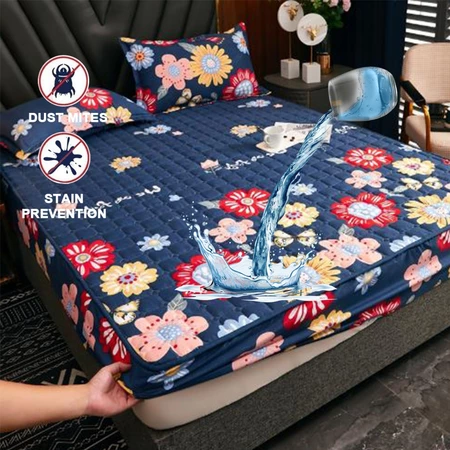 Waterproof Cadar Single/Queen/King Cotton Fitted Bedsheet Flower Colored Fitted Sheet Mattress Protector