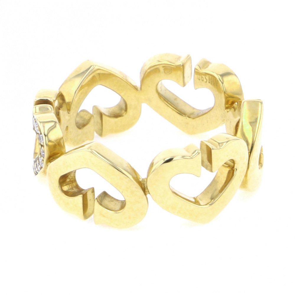 Cartier C Heart One Point Diamond Ring #49 18K Yellow Gold