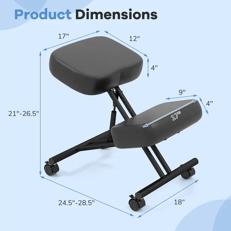Upholstered Kneeling Desk Chair with 360° Swivel and Locking Caster Wheels