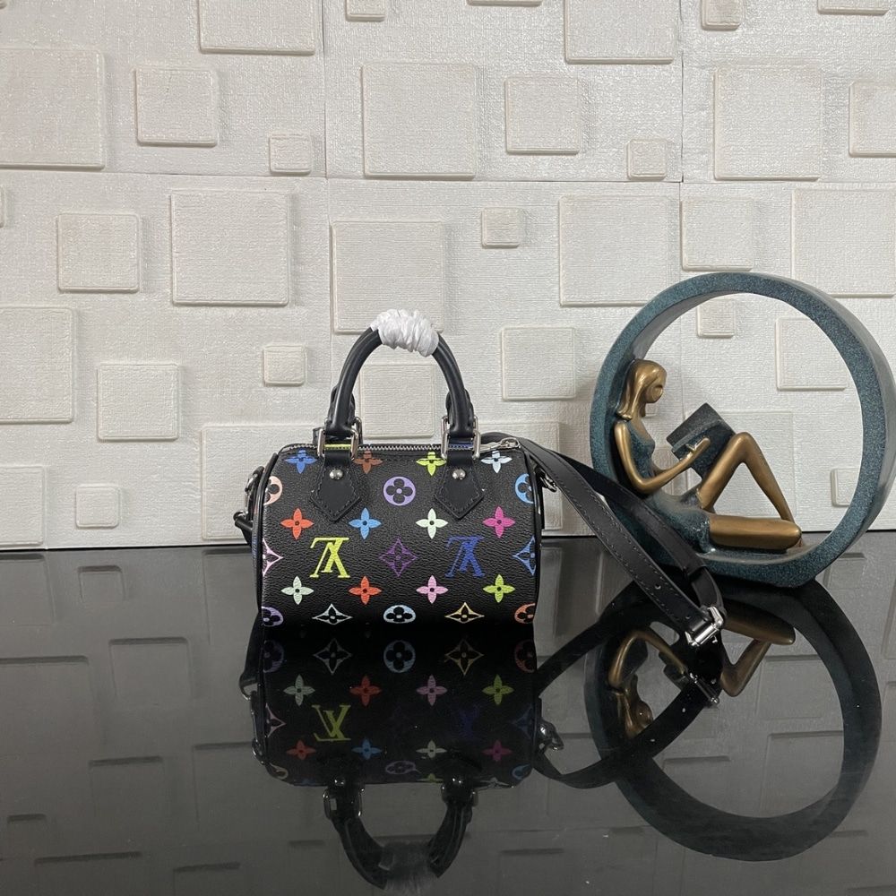 [Premium Quality] – Louis Vuitton X Takashi Murakami Nano Speedy Black Multicolored 6.3 Inches M13406