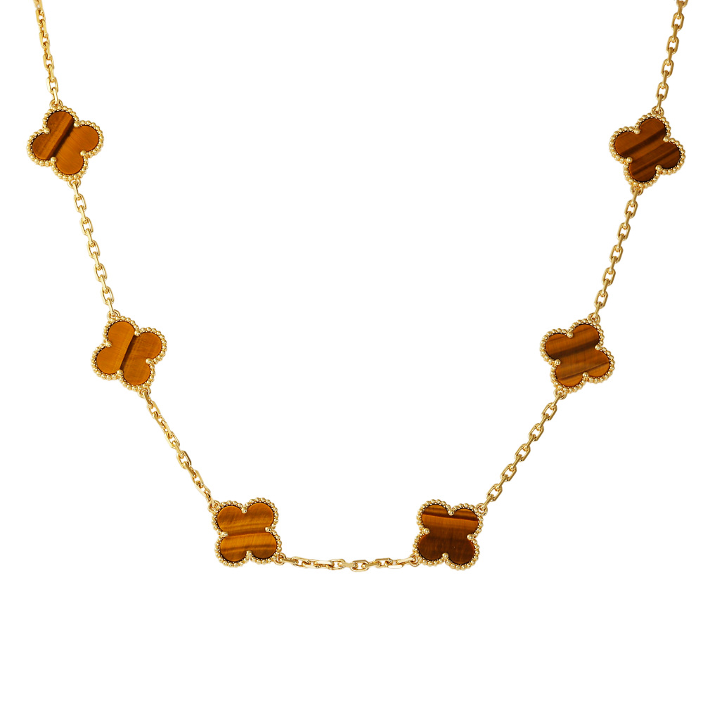 Van Cleef & Arpels Vintage Alhambra 10P Motif Bracelet 18K Yellow Gold Tiger Eye VCARD40700