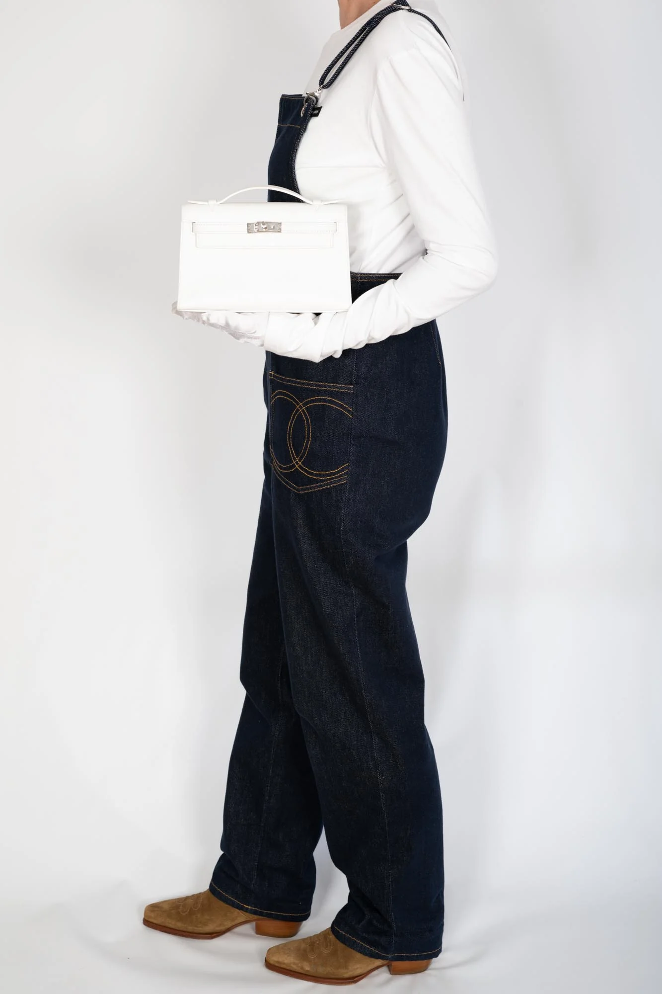 Hermès Kelly Pochette White Swift Palladium Hardware