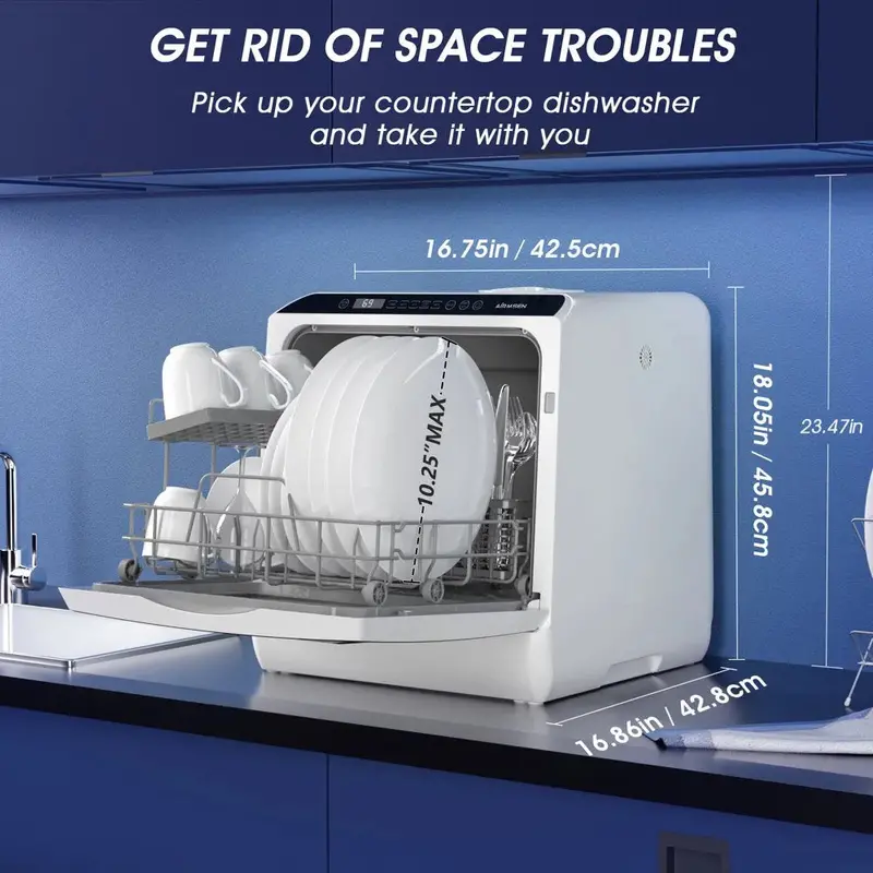 Portable Countertop Dishwasher – 5L Built-In Tank, Air-Dry Function & 5 Wash Cycles