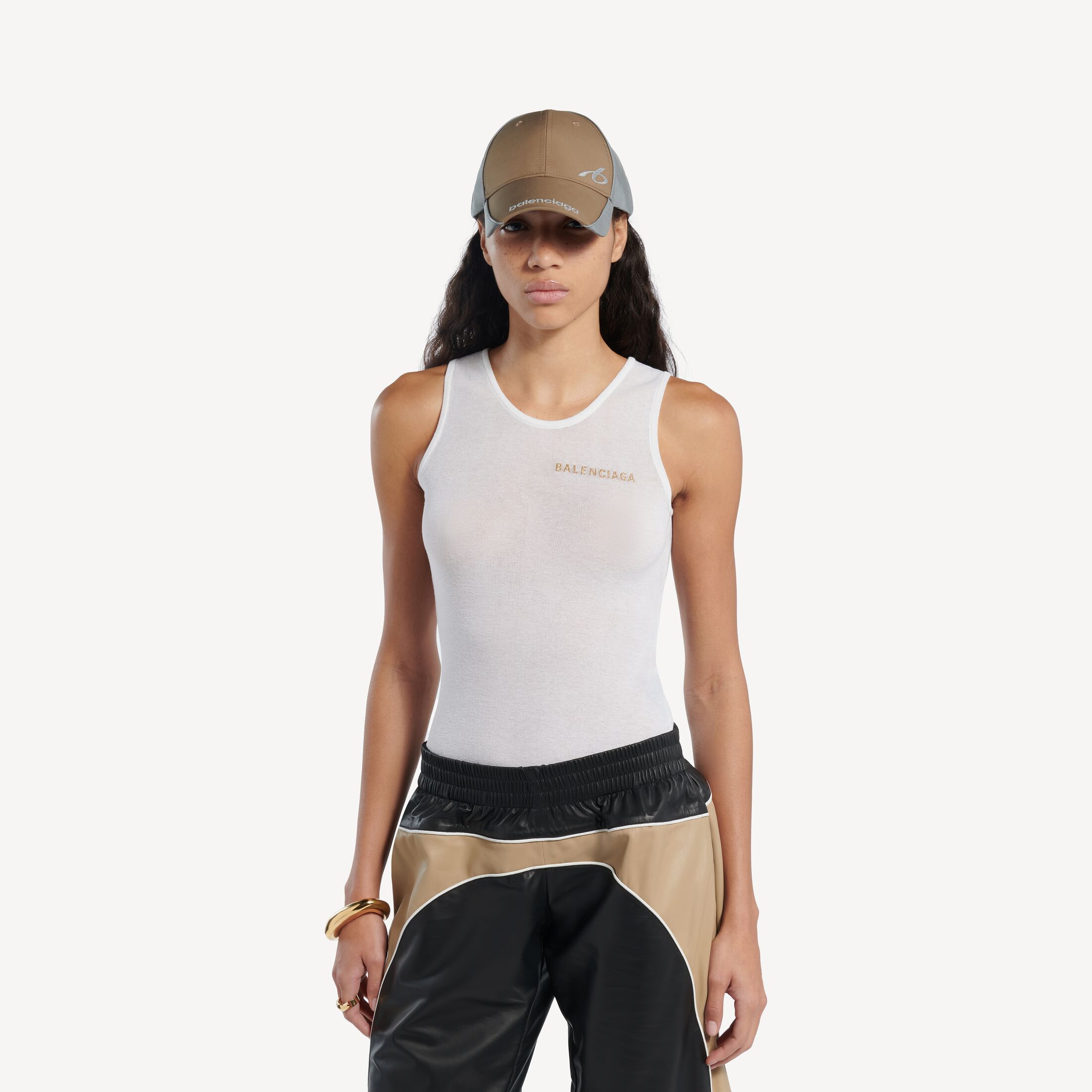 BALENCIAGA WOMEN'S TANK TOP IN WHITE Tank Top in white light knit cotton