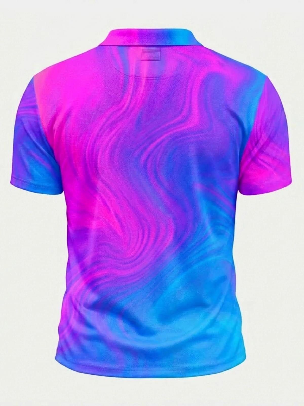 Moisture Wicking Golf Polo 3D Pink Blue Swirl Ombre Gradient Button Short Sleeve Golf Polo Shirt