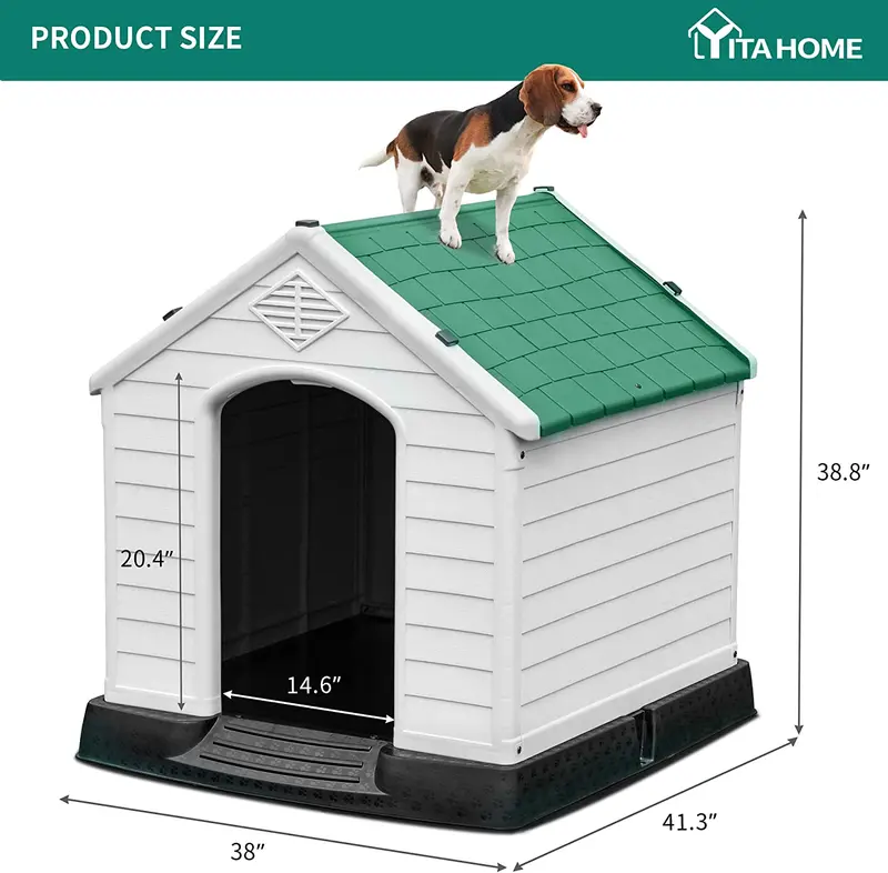 YITAHOME Large Plastic Dog House Outdoor Indoor Dog Puppy Shelter Water Resistant with Air Vents and Elevated Floor (41”L*38”W*39”H, Green)