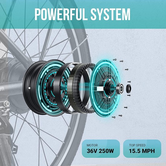 26″ Electric Bike, Removable 36V/10Ah Lithium-ion Battery, Max Speed 15.5MPH, 6/7-Speed Gear Electric Commuter Bike with Throttle & Pedal Assist