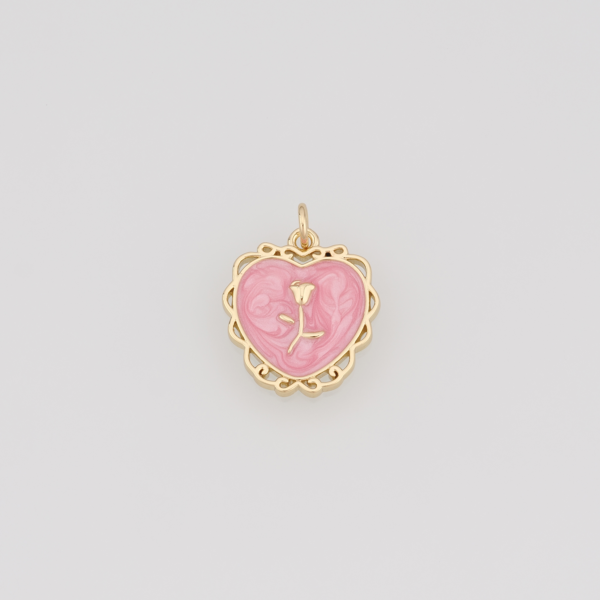 18K Gold Filled Heart Pendant,Enamel Rose Heart Charm Earrings Necklace for DIY Jewelry Making Supply