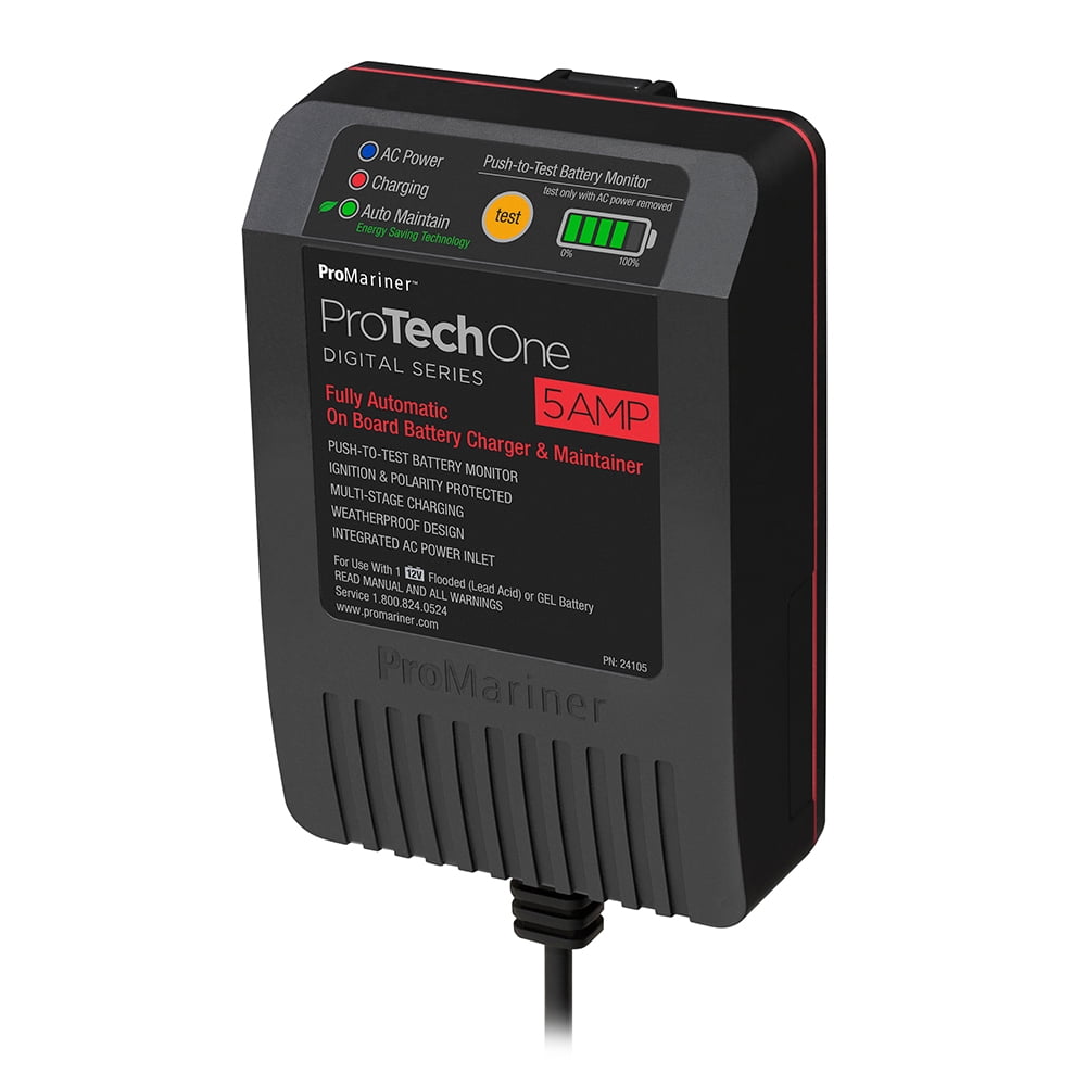 ProMariner 24105 ProTechOne Digital Series On Board Battery Charger/Maintainer, AC Inlet with Self-Closing Cover - 5 Amp
