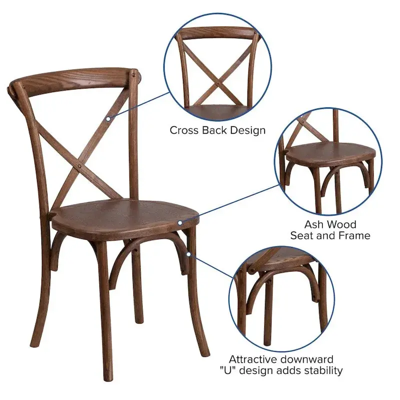 Rustic Farmhouse Folding Table Set – 8′ x 40′ Expandable Dining Table with 10 Crossback Chairs and Seat Cushions