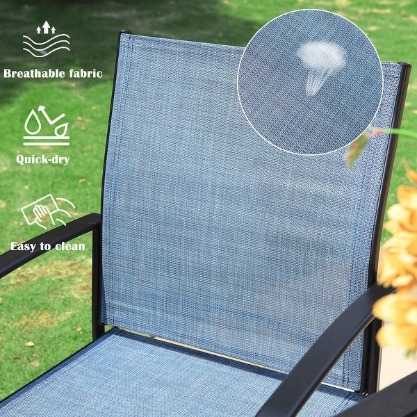 MAISON ARTS 6Piece Patio Dining Set,37 Inch Square Metal Table and 4 Textilene Dining Chairs with 9ft Patio Umbrella
