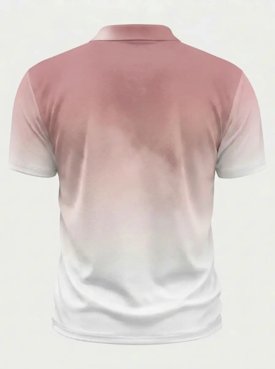 Moisture Wicking Golf Polo 3D Pink to White Ombre Gradient Button Short Sleeve Golf Polo Shirt