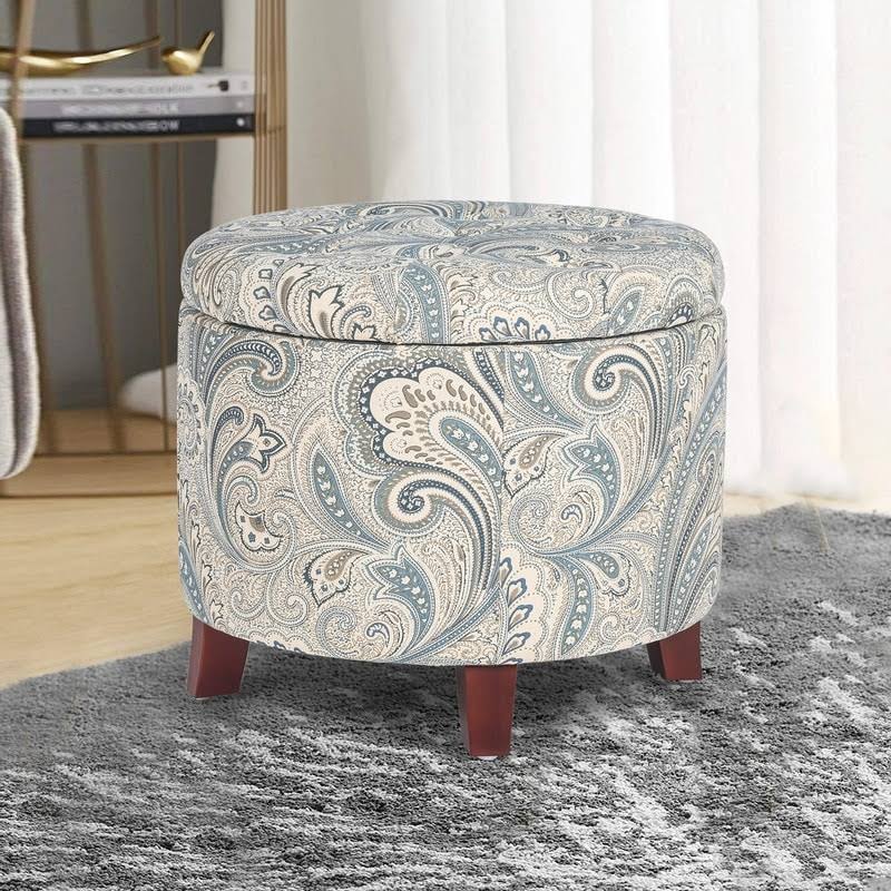 Adeco Tufted Round Ottoman with Storage Fabric Footstool Footrest - Medium - Multi
