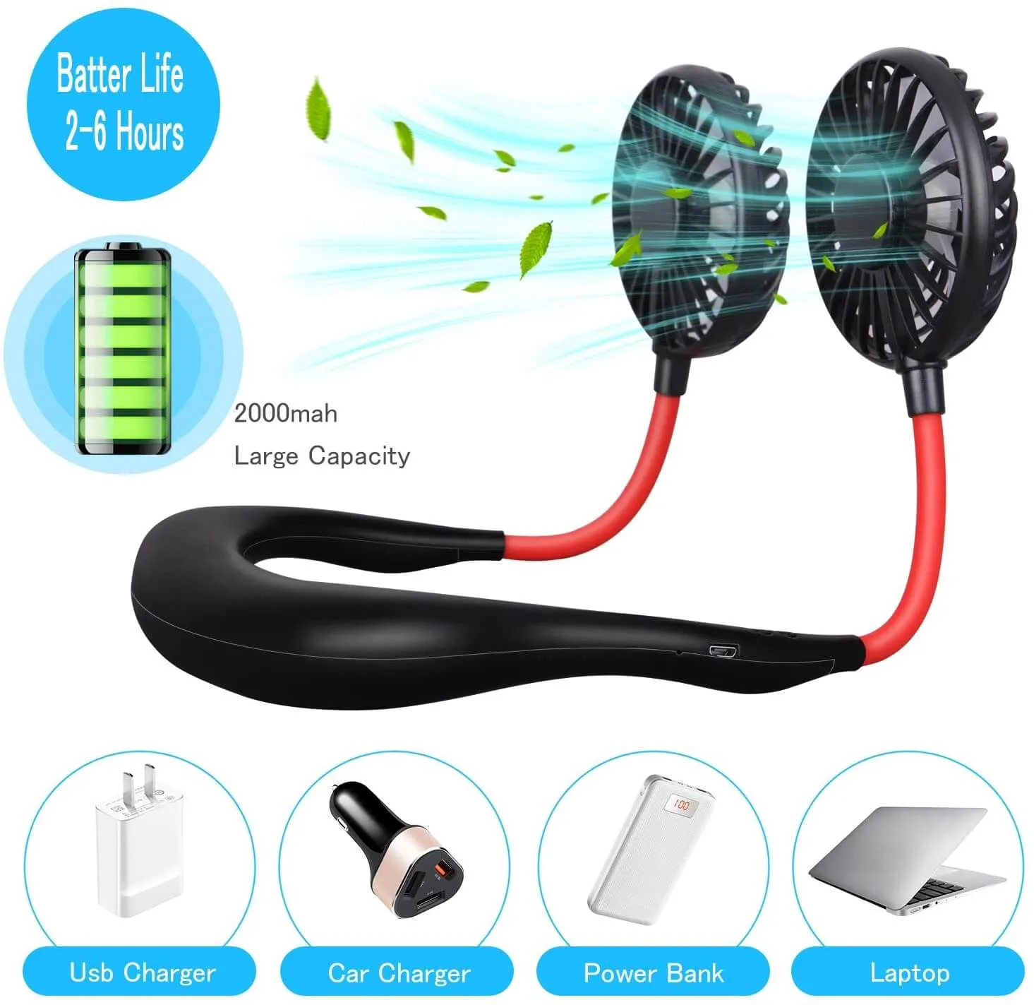 Portable Cooling Neck Fan Rechargeable for Traveling Outdoor Office